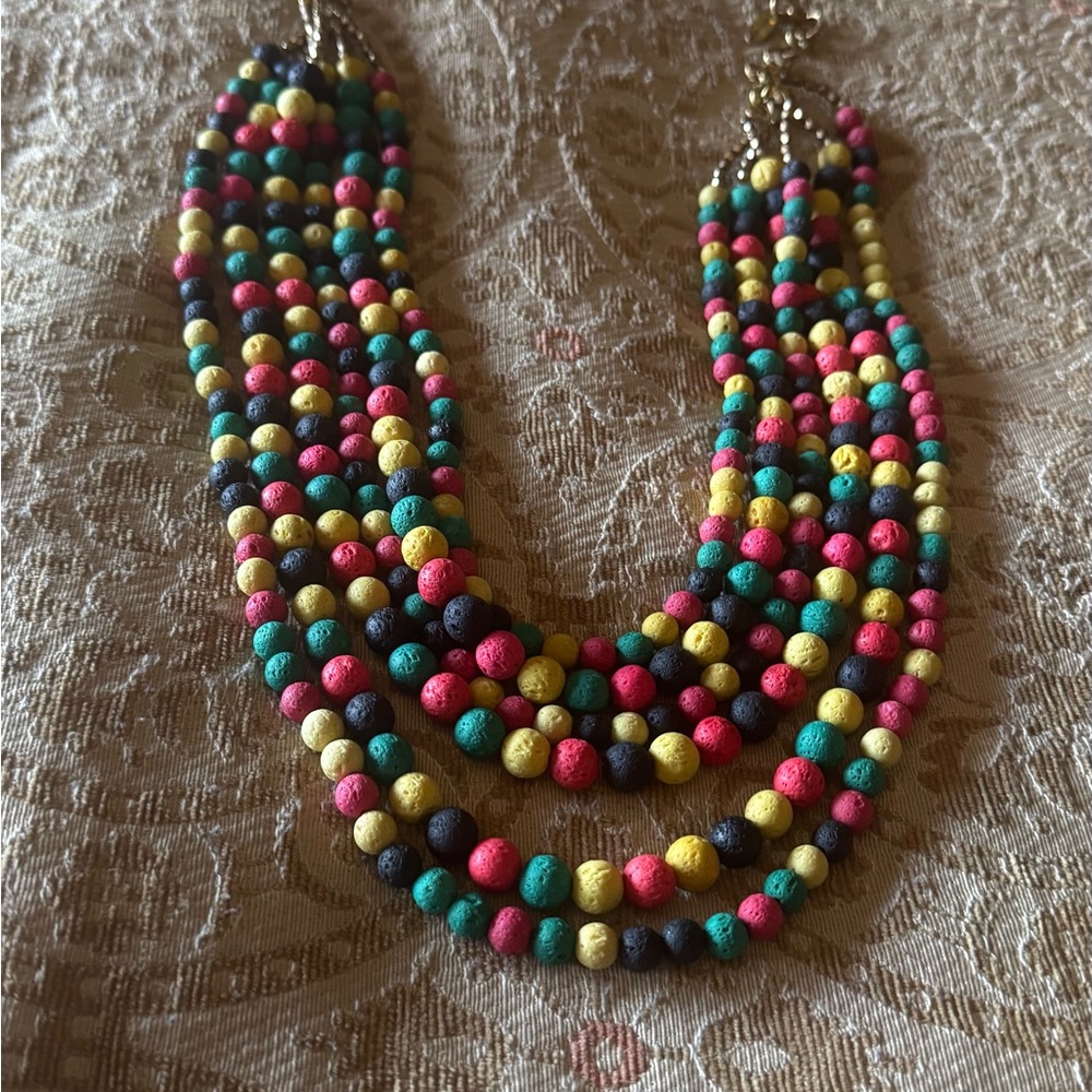 Sassy Jones Multistrand Beaded Necklace in Pink, Yellow, Teal & Navy - Picture 2 of 2